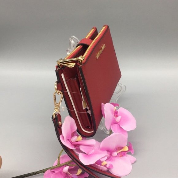 Michael Kors Large Double Zip Wristlet Leather Flame Color - Picture 3 of 15